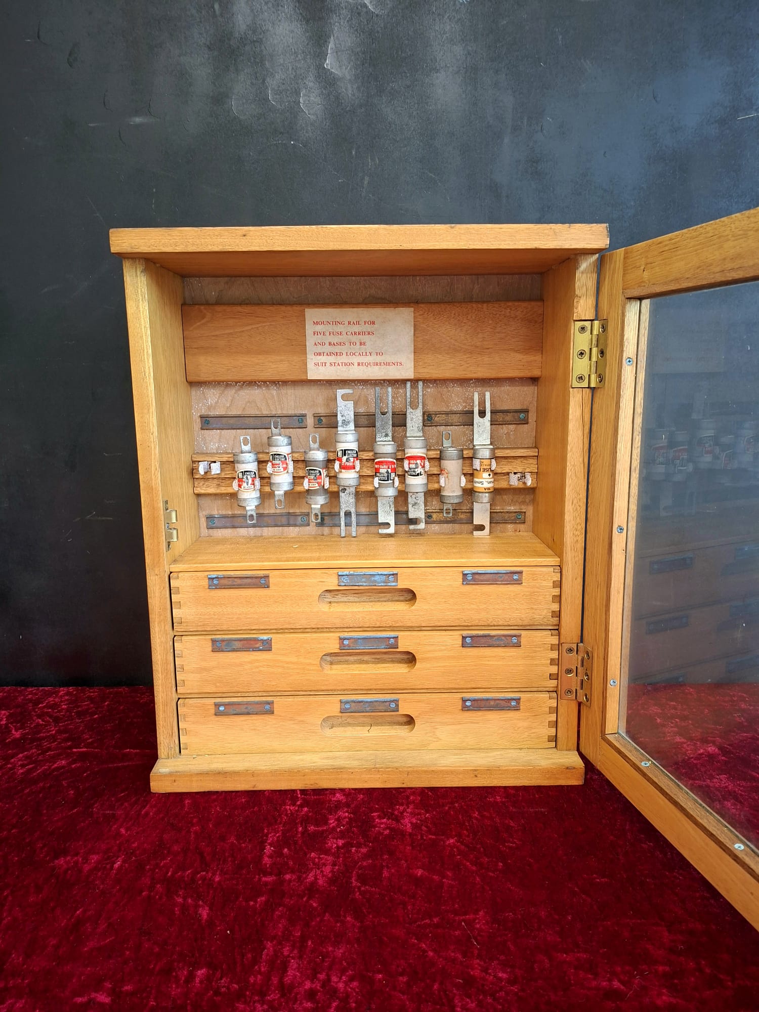 Vintage industrial three drawer fuse cabinet (8)